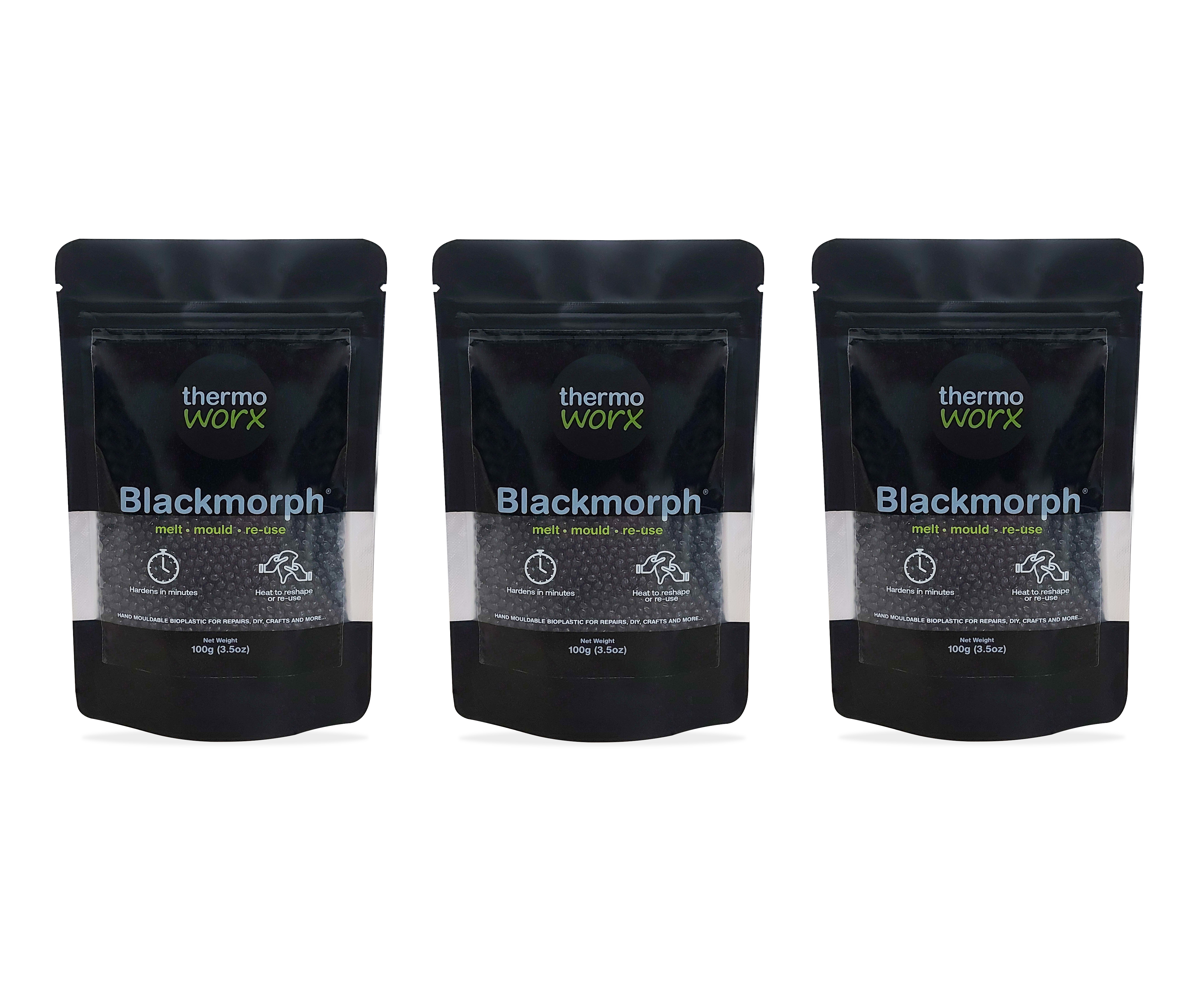 Thermoworx Blackmorph plastique modelable noir 3 x 100g réutilisable