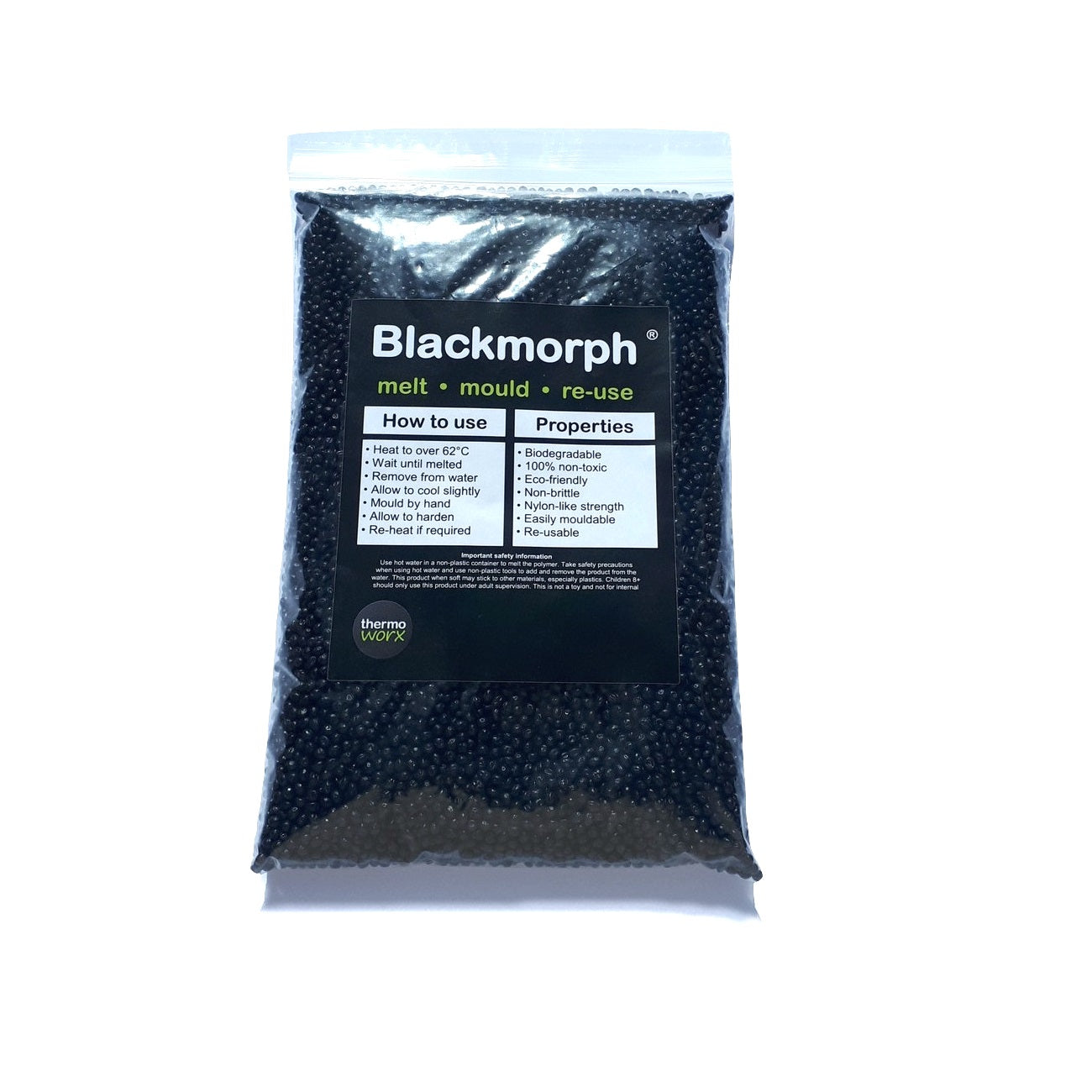 Thermoworx Blackmorph plastique modelable noir 3 x 100g réutilisable