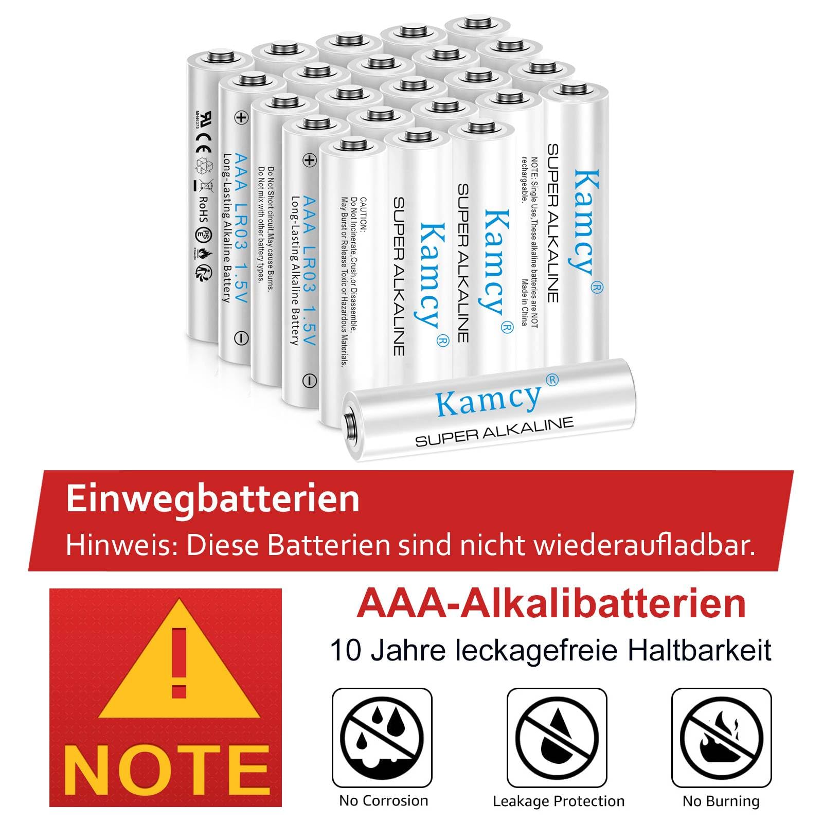 KAMCY LR03 piles AAA alcalines lot de 24 1,5V longue durée