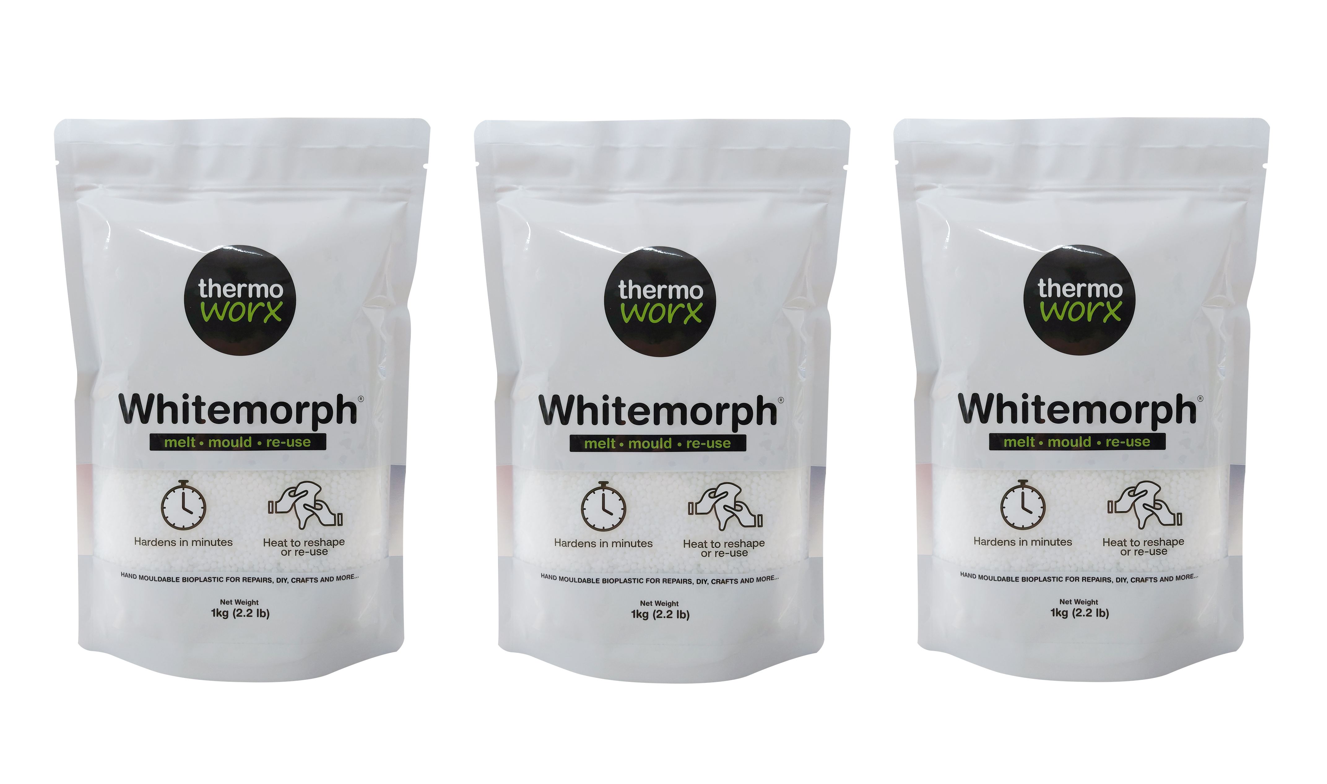 Thermoworx Whitemorph plastique modelable blanc 3 x 100g réutilisable