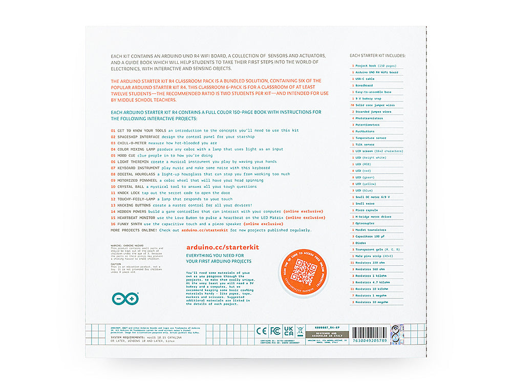 Arduino Starter Kit R4 Classroom Pack 6 kits UNO