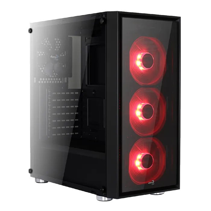 AeroCool Quartz Red boîtier PC vitre trempée 3 ventilateurs LED