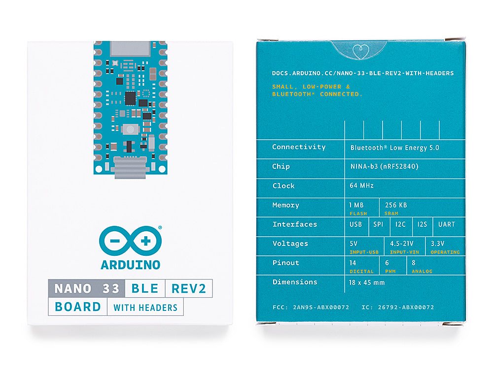 Arduino Nano 33 BLE Rev2 carte avec headers IMU Bluetooth