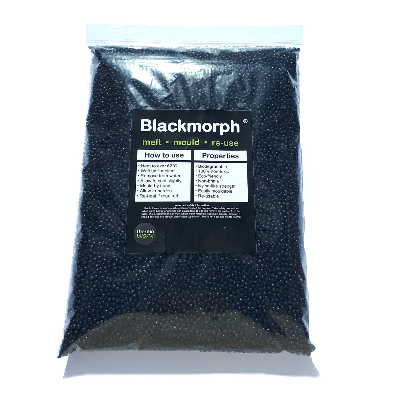 Thermoworx Blackmorph plastique modelable noir 3 x 100g réutilisable