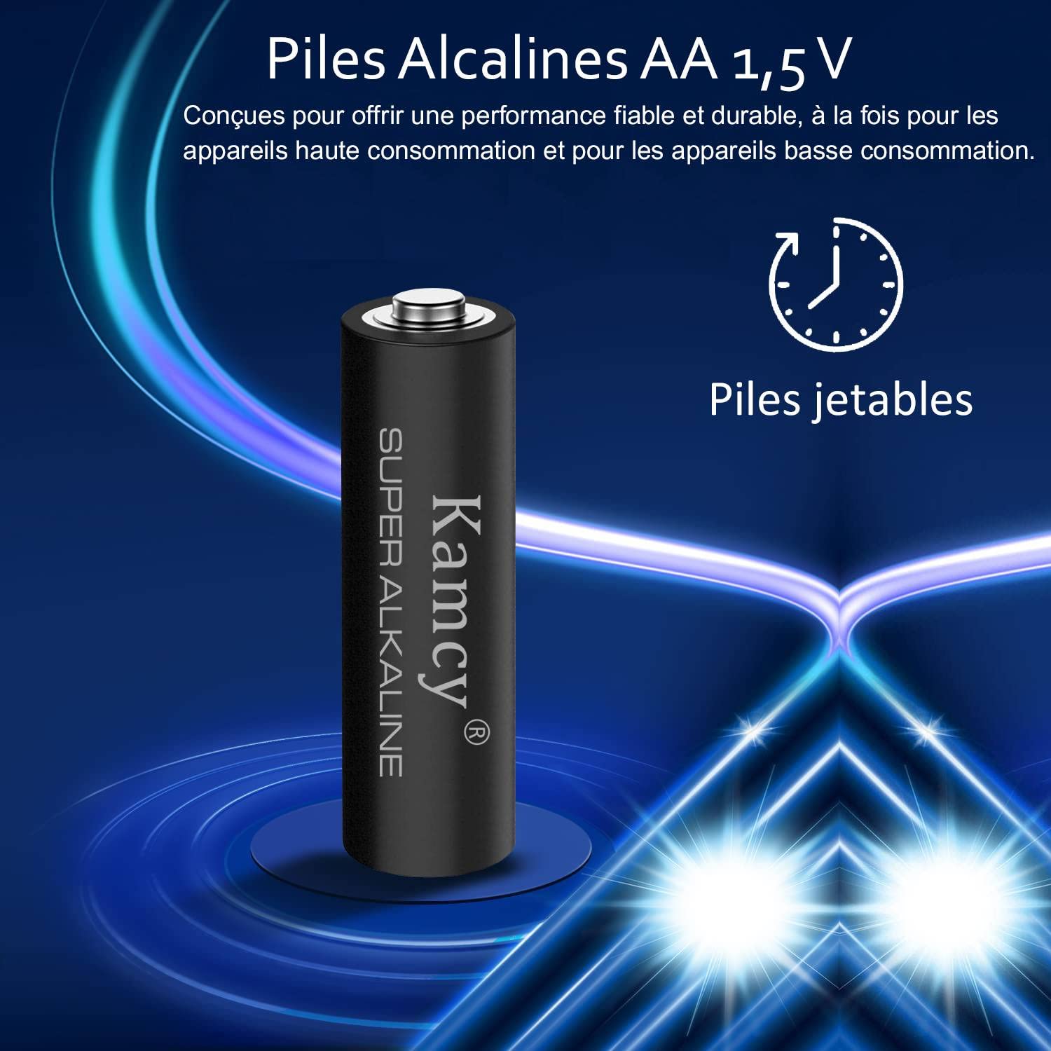 KAMCY LR6 piles AA alcalines lot de 24 1,5V longue durée
