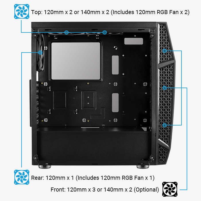AeroCool Klaw boîtier PC moyen tour verre trempé ARGB