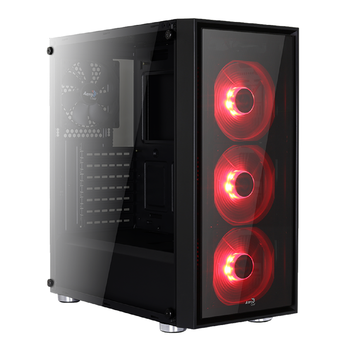 AeroCool Quartz Red boîtier PC vitre trempée 3 ventilateurs LED