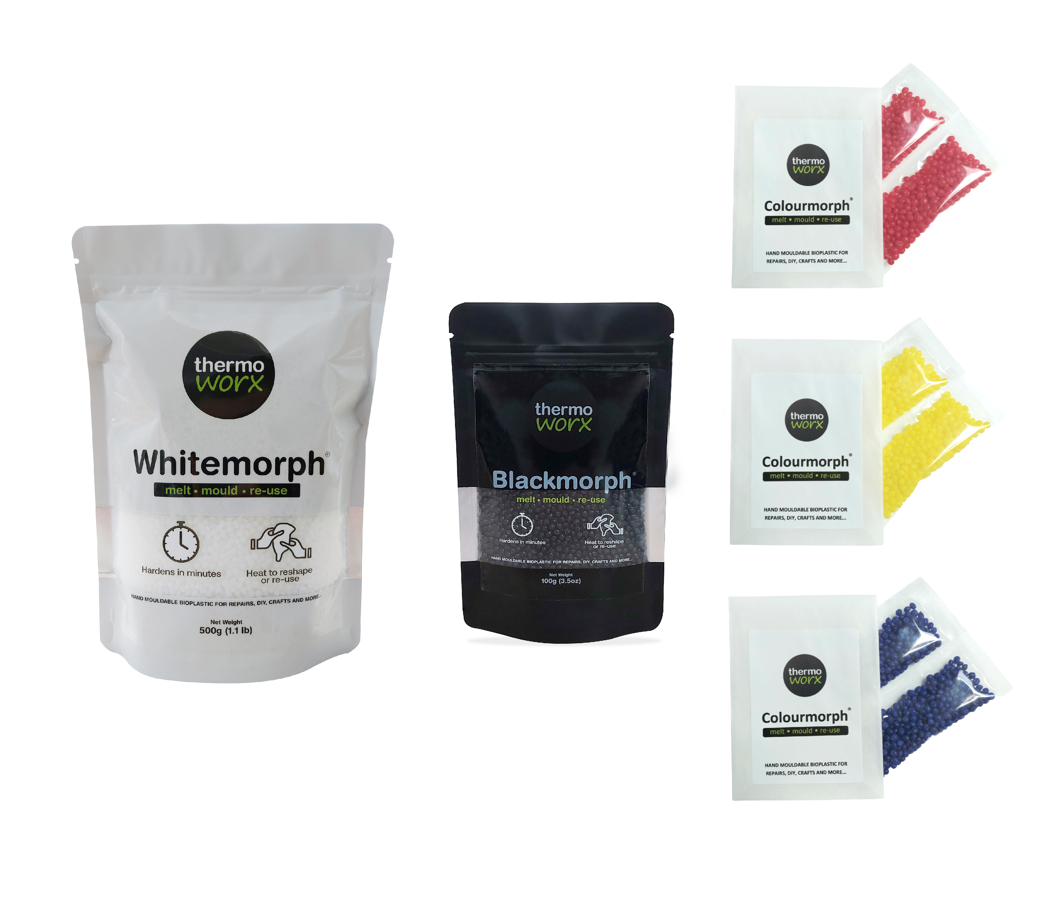 Thermoworx Multipack plastique modelable 250g blanc 100g noir