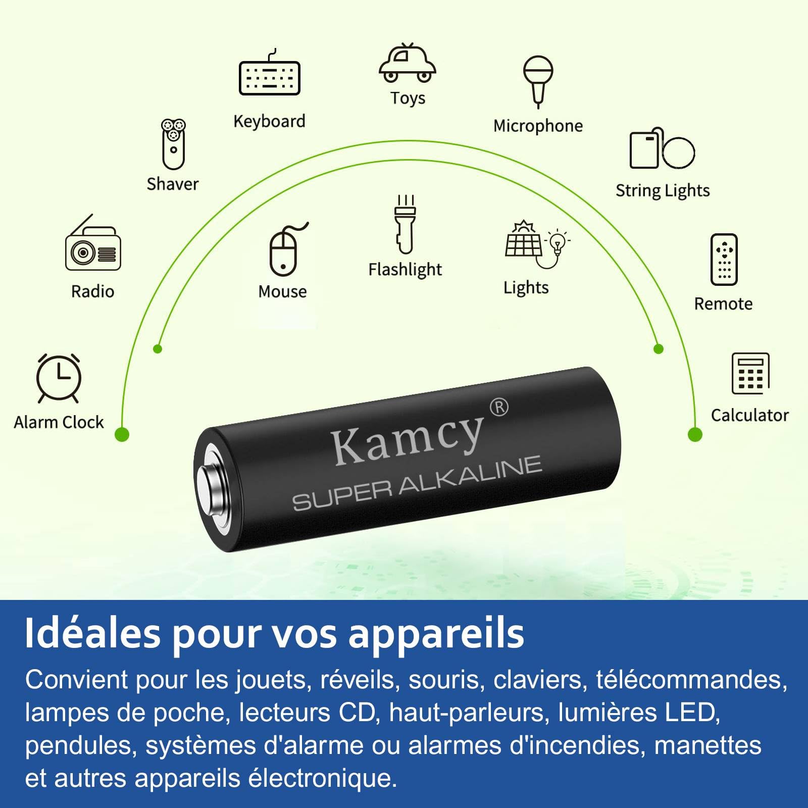 KAMCY LR6 piles AA alcalines lot de 24 1,5V longue durée