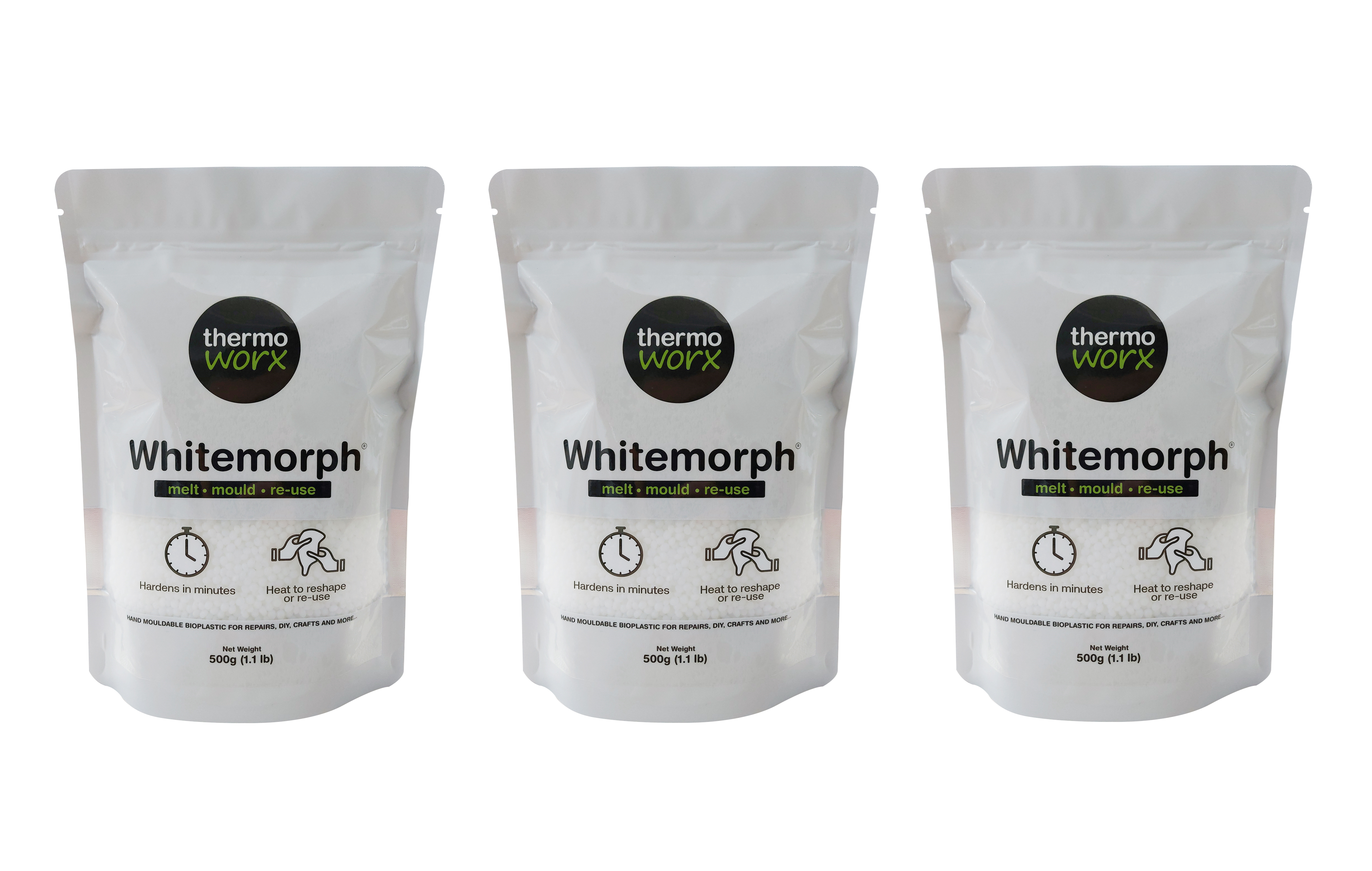 Thermoworx Whitemorph plastique modelable blanc 3 x 100g réutilisable