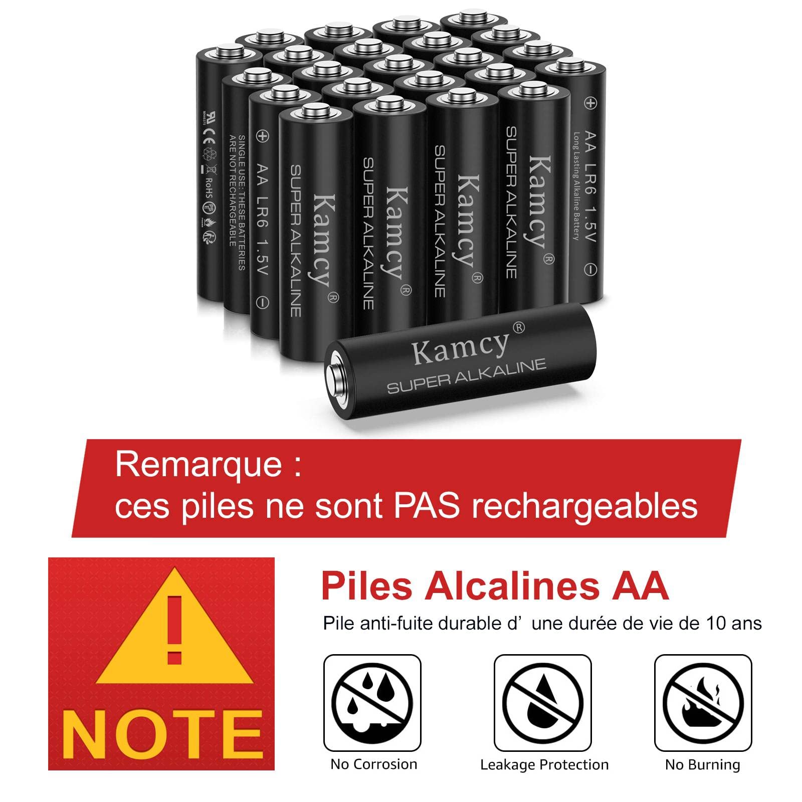 KAMCY LR6 piles AA alcalines lot de 24 1,5V longue durée