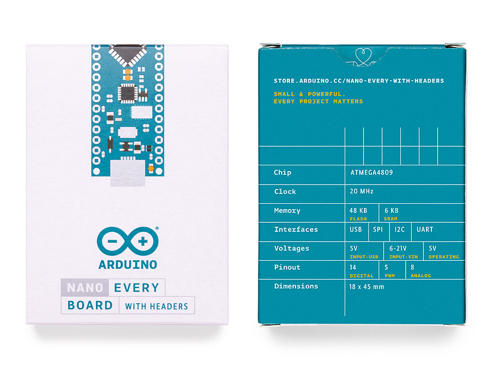 Arduino Nano Every with headers carte développement 5V