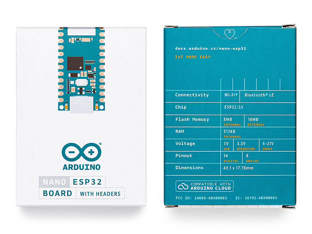 Arduino Nano ESP32 carte développement avec headers WiFi Bluetooth