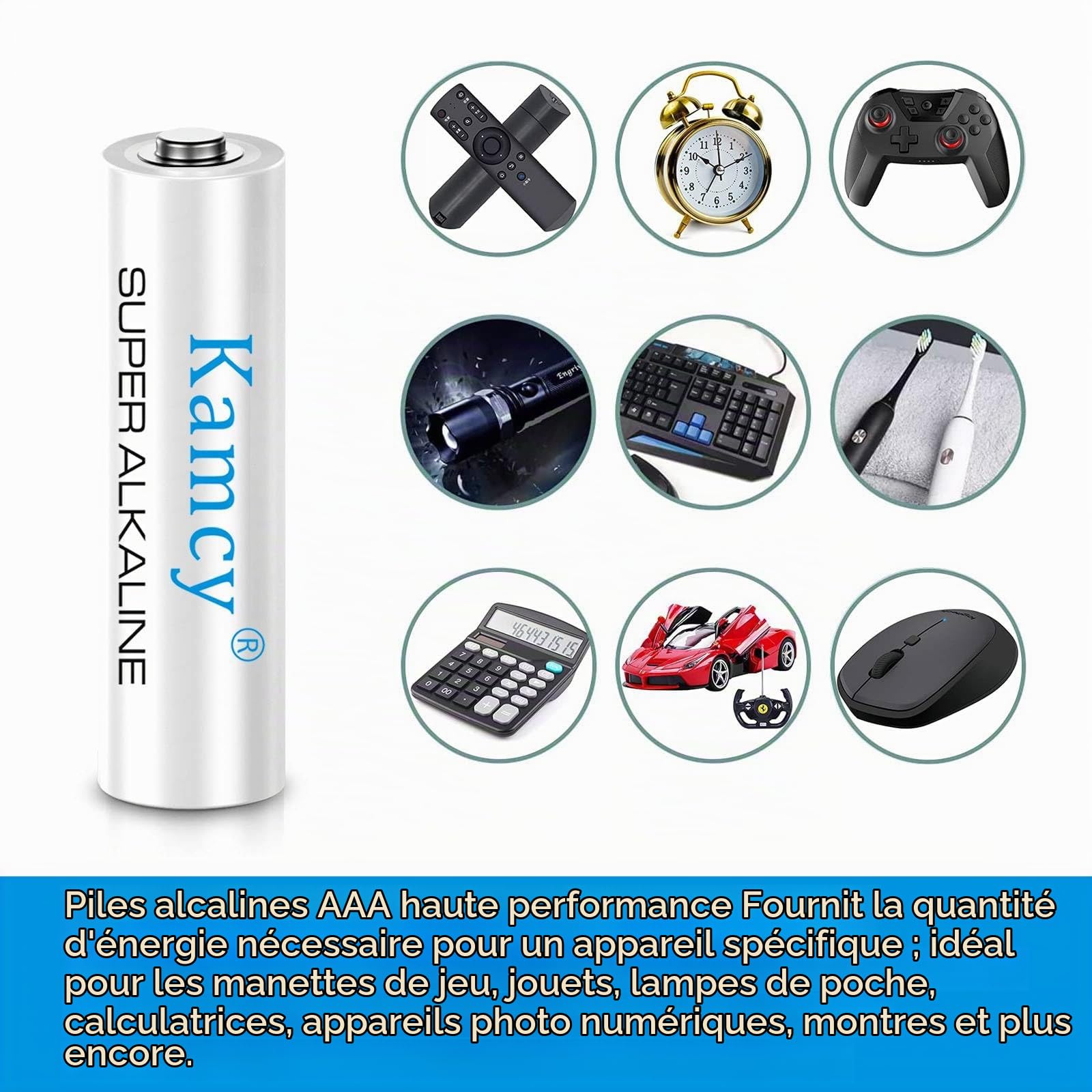 KAMCY LR03 piles AAA alcalines lot de 12 1,5V longue durée