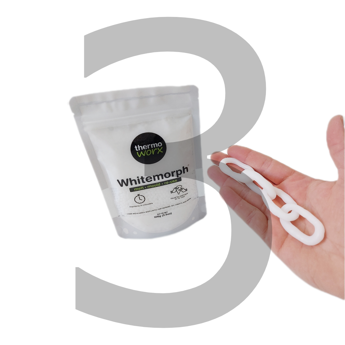 Thermoworx Whitemorph plastique modelable blanc 3 x 100g réutilisable