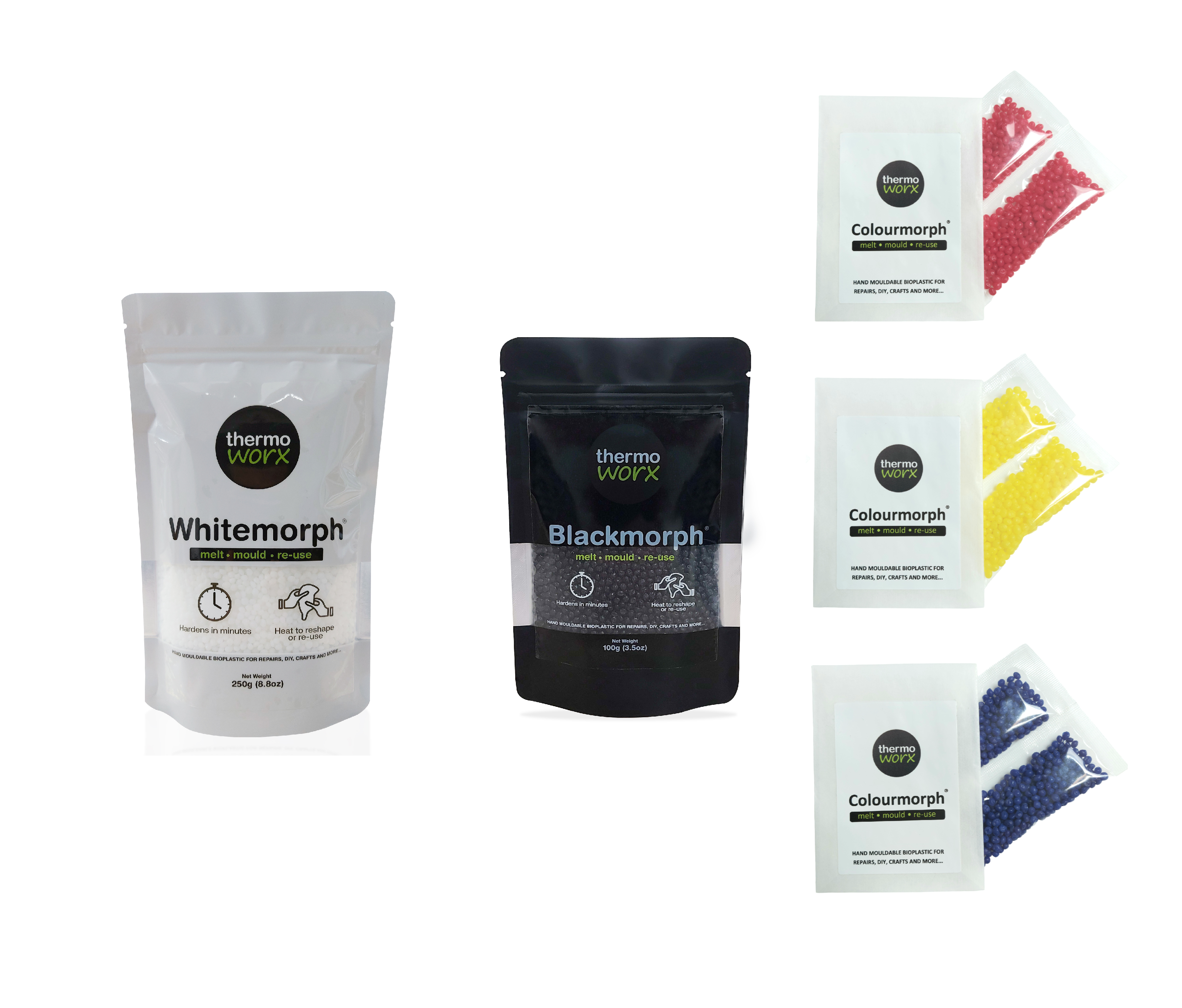 Thermoworx Multipack plastique modelable 250g blanc 100g noir